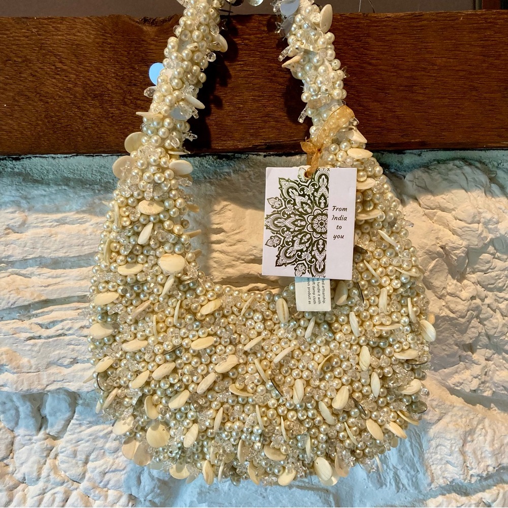 Beaded Pearl Mini Bag in Ivory